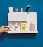 WallShelfie Floating Shelf, Space-Saving Wall-Mounted Organizer with Phone Holder, Cup Holder, He...