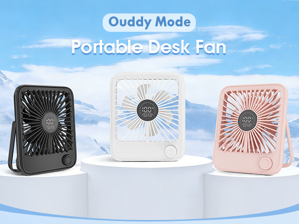 white portable desk fan