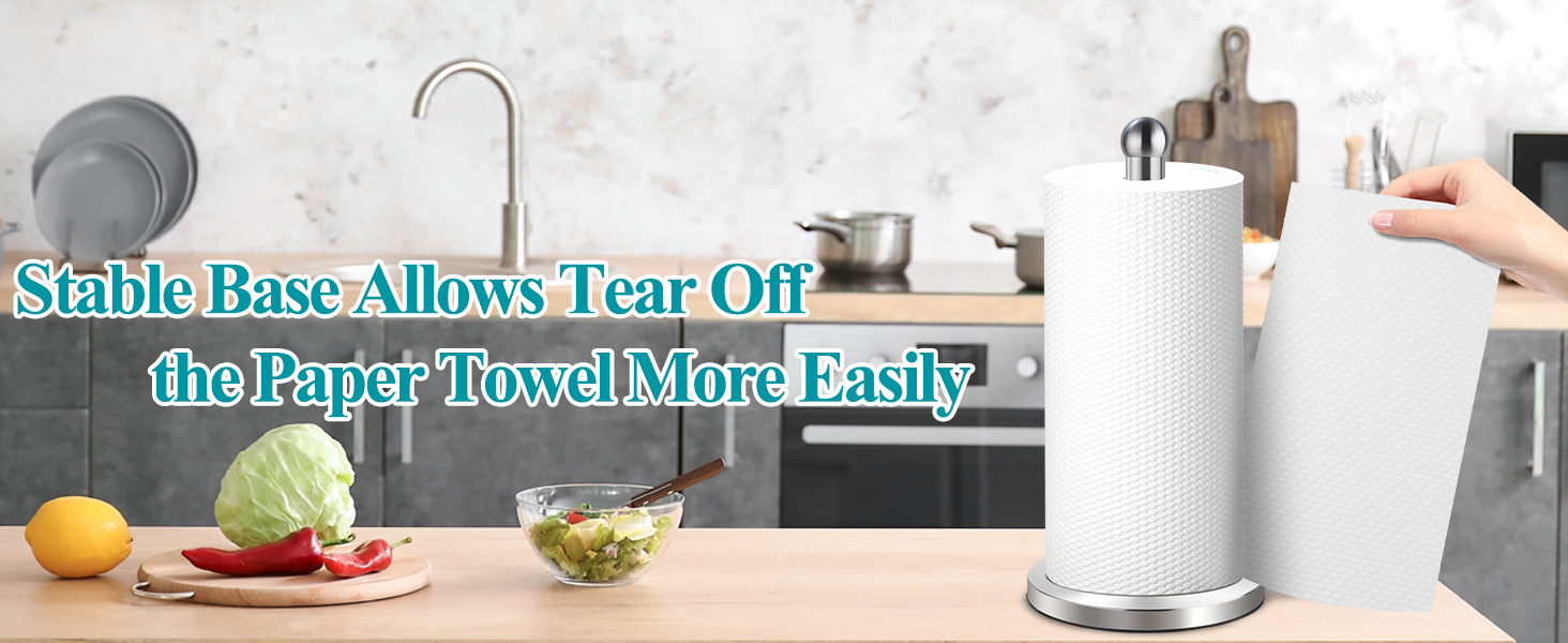 One-Handed Tearing paper towel holder, Stable Base, Weighted Base paper towel holder