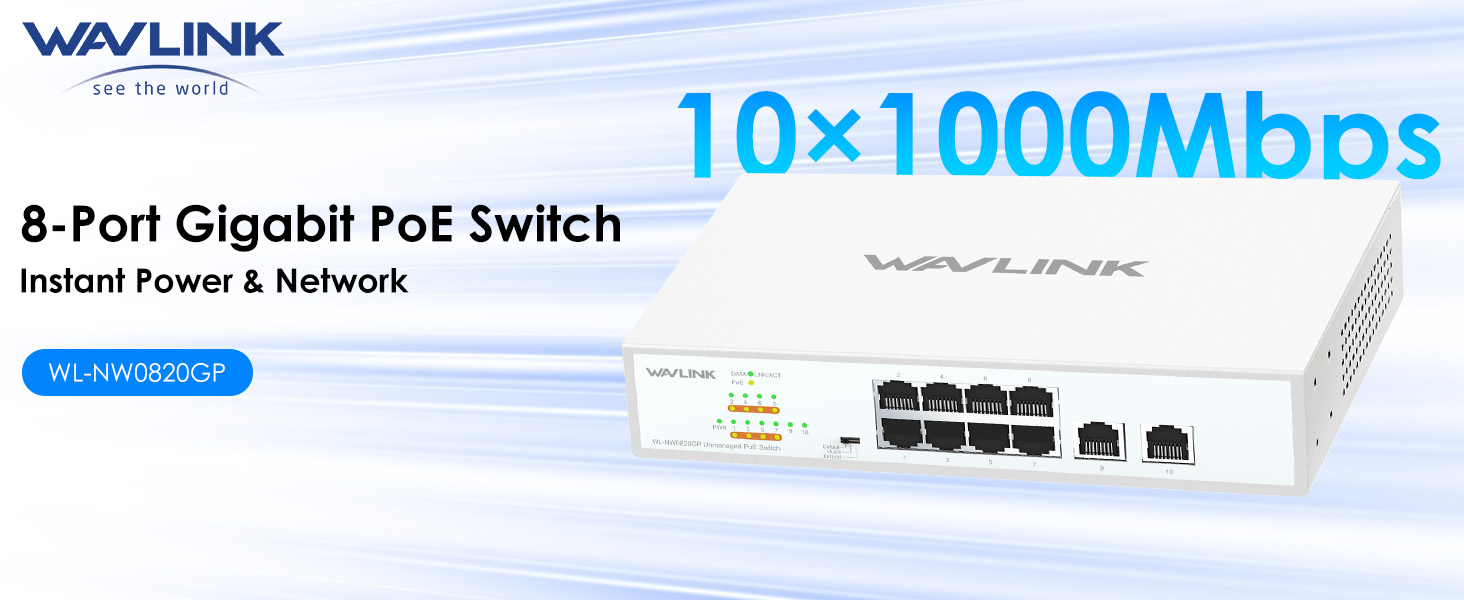 WAVLINK 10-Port Full Gigabit Switch with 8 PoE+