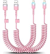 Opluz Coiled iPhone Charger Cord Pink 2 Pack Coiled Lightning Cable 3FT USB Carplay Cable Pink Ca...