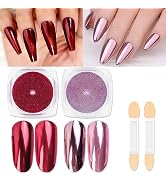 evpct 2Pcs Red Rose Gold Metallic Mirror Effect Chrome Nail Powder Kit for Nails Polish Rainbow H...