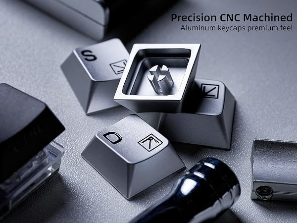 Aluminum Custom Keycaps,Silver CMC Cherry Profile Custom Keycaps 4 Keys W/A/S/D Keys Keyboard Caps