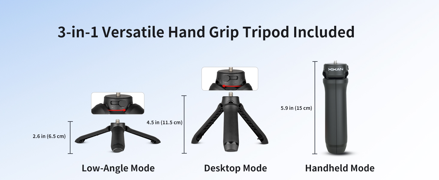 3-in-1 Versatile Hand Grip Tripod Included Handheld Mode | Desktop Mode | Low-Angle Mode