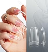 krofaue French Nail Tips - Acrylic Soft Gel False Tips 500PCS Half Cover Square Fake Nails for Wo...