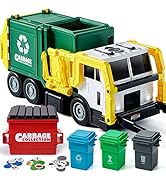 JOYIN Large Friction Powered Garbage Truck Toy Set, Includes Dumpster, Trash Bins, and Learning C...