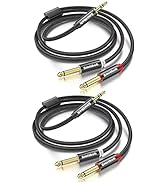 Smithok 2pack 6.6Ft 3.5mm TRS to Dual 6.35mm Stereo Cable 1/8 TRS to Dual 6.35mm 1/4 TS Mono Y Sp...