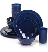 WRINGKIT 16 Pack Dishes Set For 4, Microwave Safe Plates and Bowls Sets, Lightweight Bowls with P...