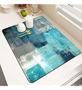 MCALK Turquoise Dish Drying Mat for Kitchen Counter, Teal Dish Drying Pad with Anti-Slip Rubber B...