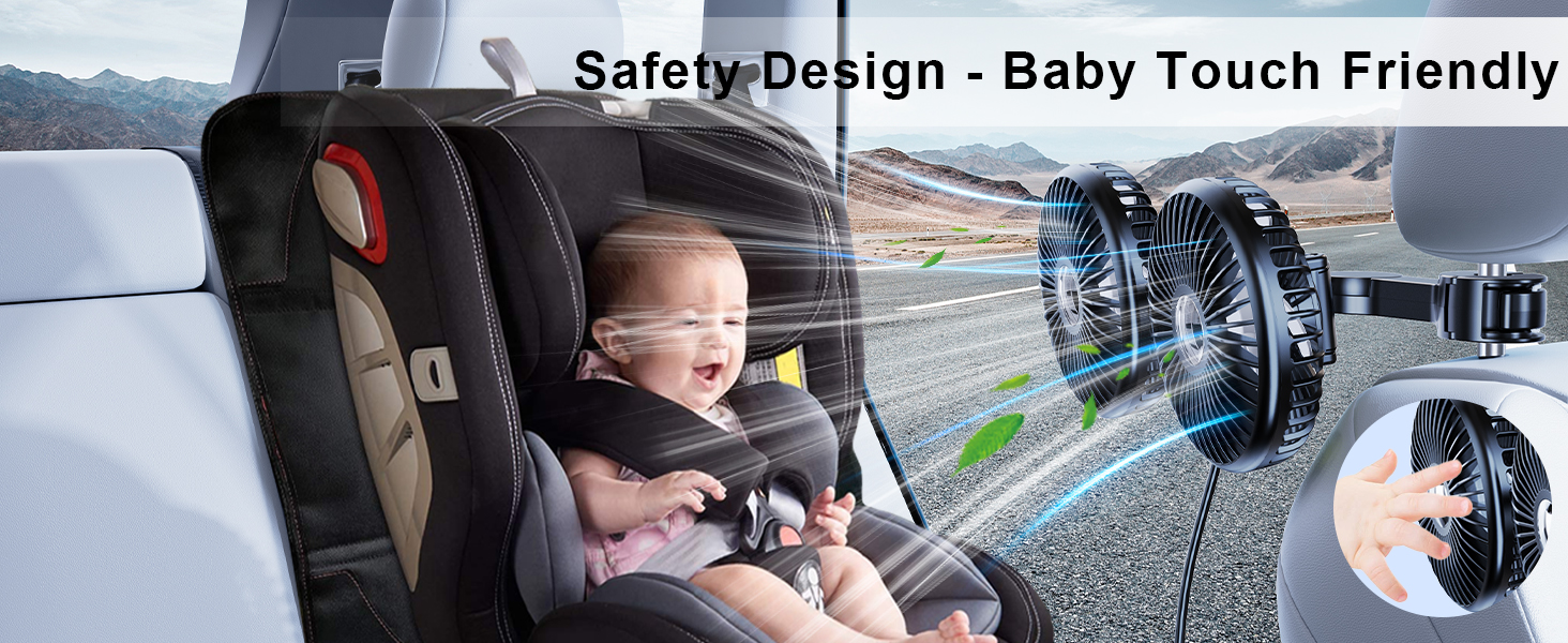 USB Car Fan for Backseat kids, 3 Speeds Separate Control USB Fan for Car