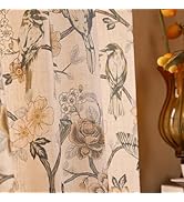 ISAENNE French Window Curtain 71 Inches Long 2 Panels Set,Brown Floral Bird Pattern Linen Farmhou...