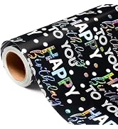 MAYPLUSS Birthday Wrapping Paper Roll, Black Metallic Holographic Happy Birthday Wrapping Paper F...