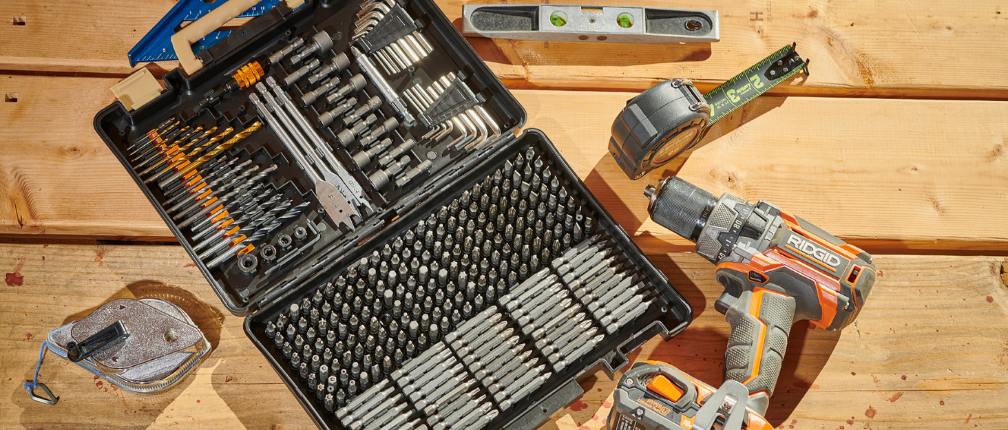 300piece bit set on workbench