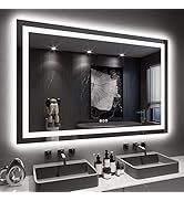 LOAAO 60X40 LED Bathroom Mirror with Lights, Anti-Fog, Dimmable, Backlit + Front Lit, Lighted Bat...