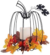 NEEDOMO Fall Pumpkin Tealight Candle Holder, Black Wrought Iron Pumpkin Shape Votive Candle Holde...