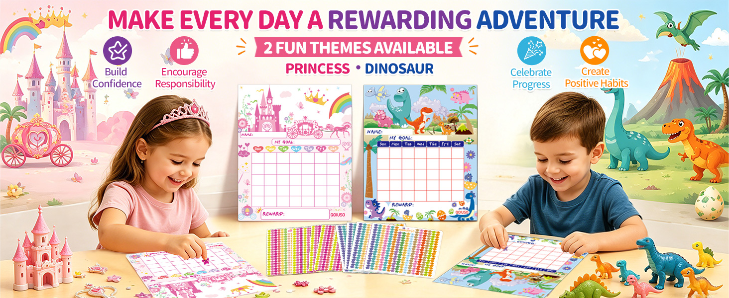 Princess and dinosaur sticker reward charts