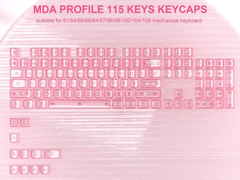 womier Pink keycaps Clear,Crystal jellyTransparent Keyboard keycaps 60 75 100 Percent,MDA Profile