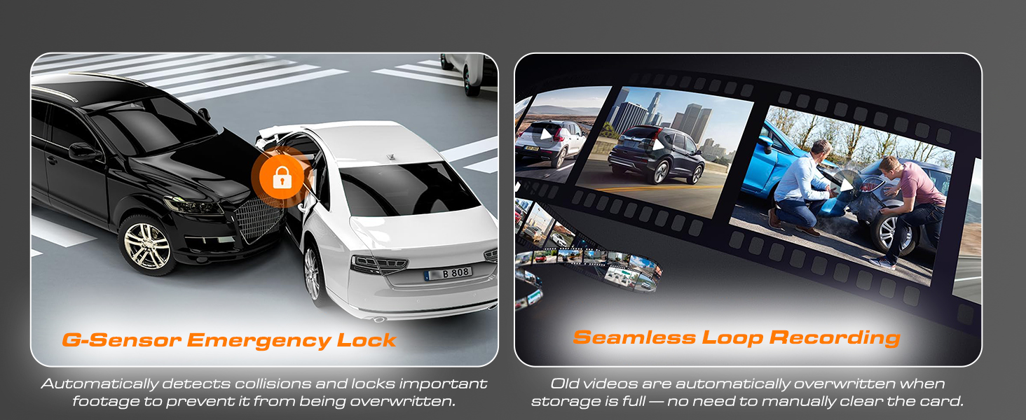 dashcam for cars with G-sensor emergency lock and loop recording
