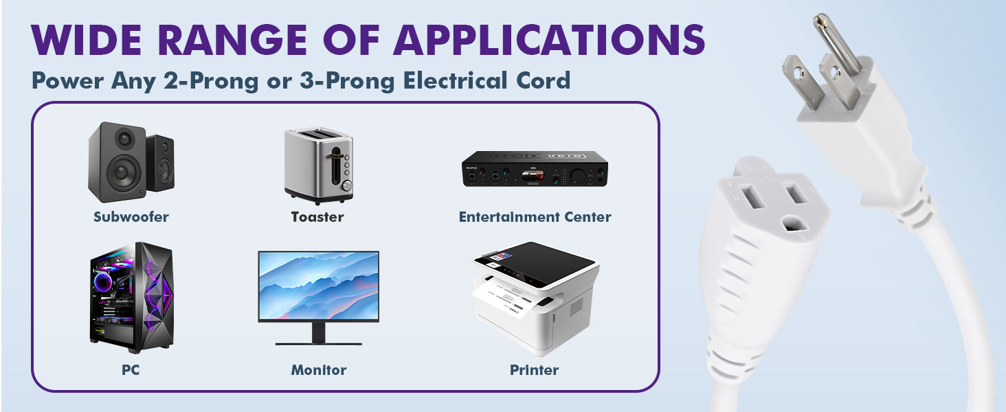 use with any two or three prong electrical cord