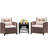 Devoko 3 Pieces Patio Furniture Set, PE Rattan Wicker Patio Set with Two Outdoor Chairs and Table...