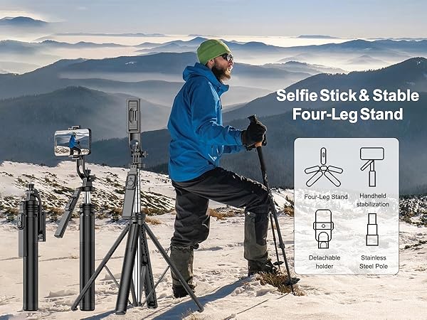 Selfie Stick Tripod, Extendable Tripod for Phone &amp; Selfie Stick with Detachable Phone Holder