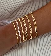 adoyi Dainty Gold Silver Chain Bracelets Set for Women Girls 14K/18K Real Gold Plated Layered Lin...