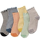 GGSTDDUP 6 Pairs Women Ruffle Socks Striped Frilly Socks, Women Cute Socks Checkered Socks Ankle ...