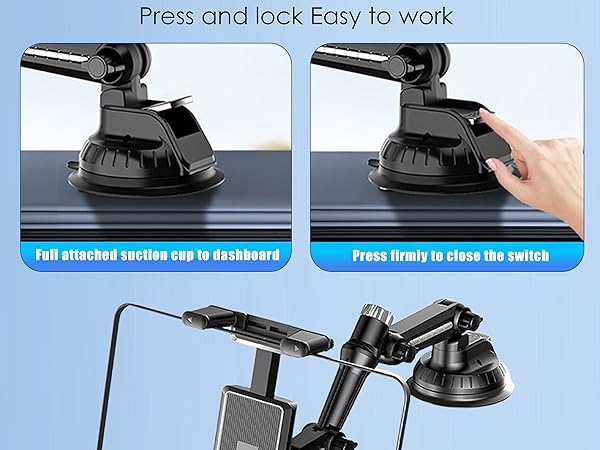 5 in 1 Car Phone Holder, Dashboard Windshield Phone Mount with Strong Suction Cup &amp; Large Clamp