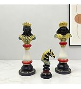 3pcs Chess Statue Decor Sets King Queen Knight Chess Piece Resin Black White Chess Sculpture Figu...