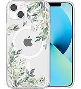 RALEAVO for iPhone 15 Case Compatible with MagSafe Clear Floral Cover with Green Leaves Pattern f...