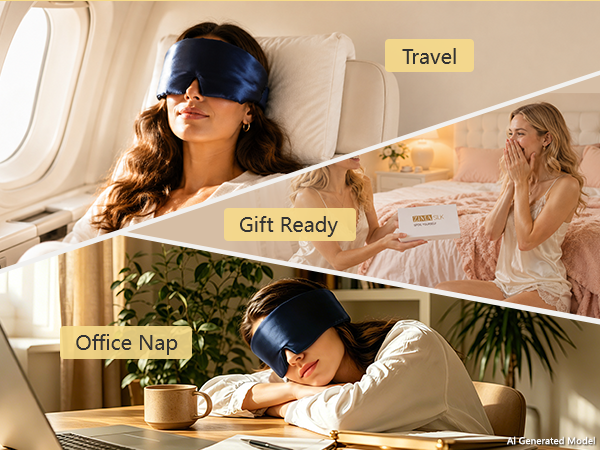 Unisex silk sleep mask, perfect for travel, airplane, hotel and outdoor rest.