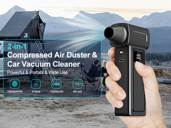 Car Vacuum Portable Cordless Electric Compressed Air Duster 2-in-1 Handheld Rechargeable Air Blower
