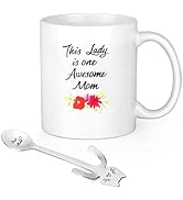 This Lady Is One Awesome Mom Funny Coffee Mug with Spoon,Zzbakress Mother's Day,Birthday,Christma...