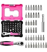 Mini Ratchet Screwdriver Set for Home Repairs, Portable Pink Tool Kit for Women, 72-Tooth Compact...