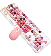 Wireless Keyboard Mouse Combo, 2.4GHz Wireless Colorful Typewriter Keyboards with 108 Keys, Cute ...