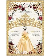 DreamBuilt 5x7.2 inch 50PCS Blank Gold Glitter Quinceanera Invitations Kit Laser Cut Hollow Crown...