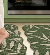 JSEI Scalloped Kitchen Rugs with 3D Leaf Pattern, 2 Pcs Kitchen Mats for Floor, Non-Slip Washable...