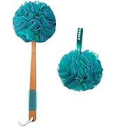 AmazerBath Shower Sponge Loofah Back Scrubber, PE Soft Mesh Loofah Body Scrubber with Long Wooden...