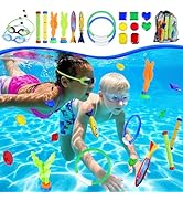 Vvinca 21 Pcs Diving Toy Set with Swimming Goggles, Colorful Pool Toys Rings, Dive Sticks, Torped...