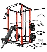 RitFit Power Cage with Optional LAT PullDown/Cable Crossover/Smith Machine System, 1000LB Squat R...