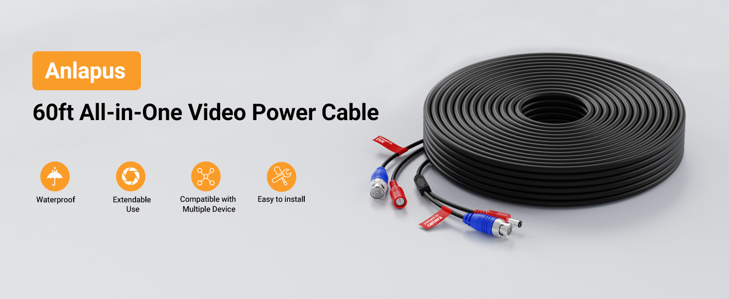 60 Feet All-in-One Video Power Cable