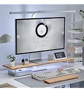ROCDEER Bamboo Monitor Stand Riser with RGB Lights,31.5 Inches Desktop Shelf with Acrylic Legs Su...