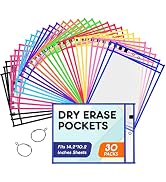 BainGesk 30 Packs Oversized Dry Erase Pockets with 2 Rings, 14X10 Inches Reusable Dry Erase Sleev...