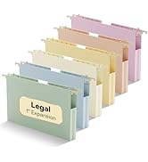 NORDUN Extra Capacity Legal Size Hanging File Folders,1" Pastel Expanding Pocket,12 Pack Plastic ...