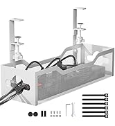 Under Desk Cable Management Tray No Drill, 13.38'' Metal Tray with Clamp for Wire Management, Lit...