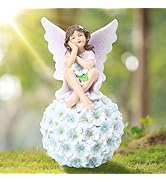 DREAM GARDEN Fairy Garden Statue Outdoor Decor, Solar Flower Fairy Outdoor Statues Resin Fairy Fi...