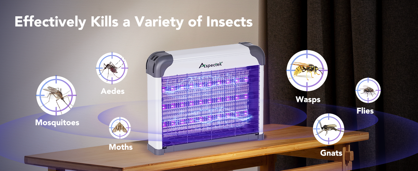 Aspectek bug zapper kills mosquitoes, flies, gnats, moths, wasps, and other flying insects