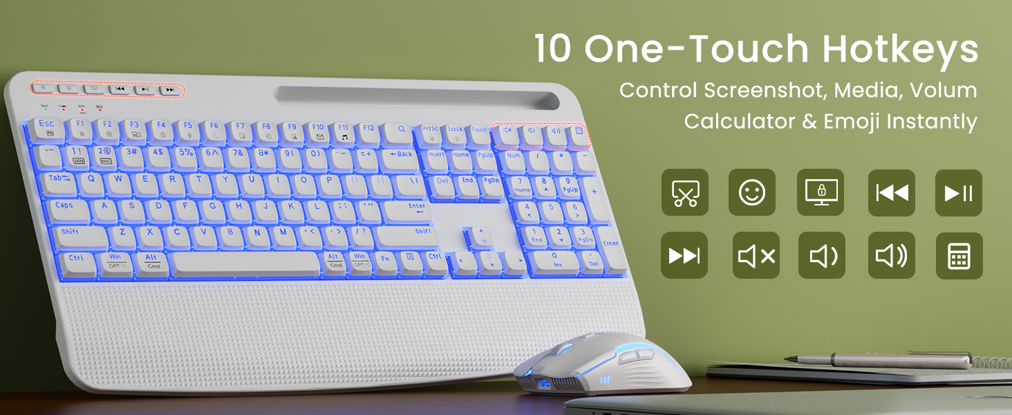 Keyboard with shortcut, multimedia keys for productivity, ideal for accountants, designers