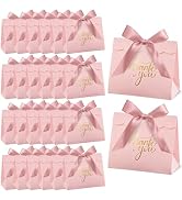 CINSOEN 24 PCS Small Thank You Gift Bags, 4.7x4.1x2.5 Inches Mini Baby Shower Favors Pink Party F...