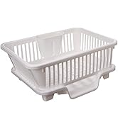 Basicwise Plastic Dish Rack with Drain Board and Utensil Cup